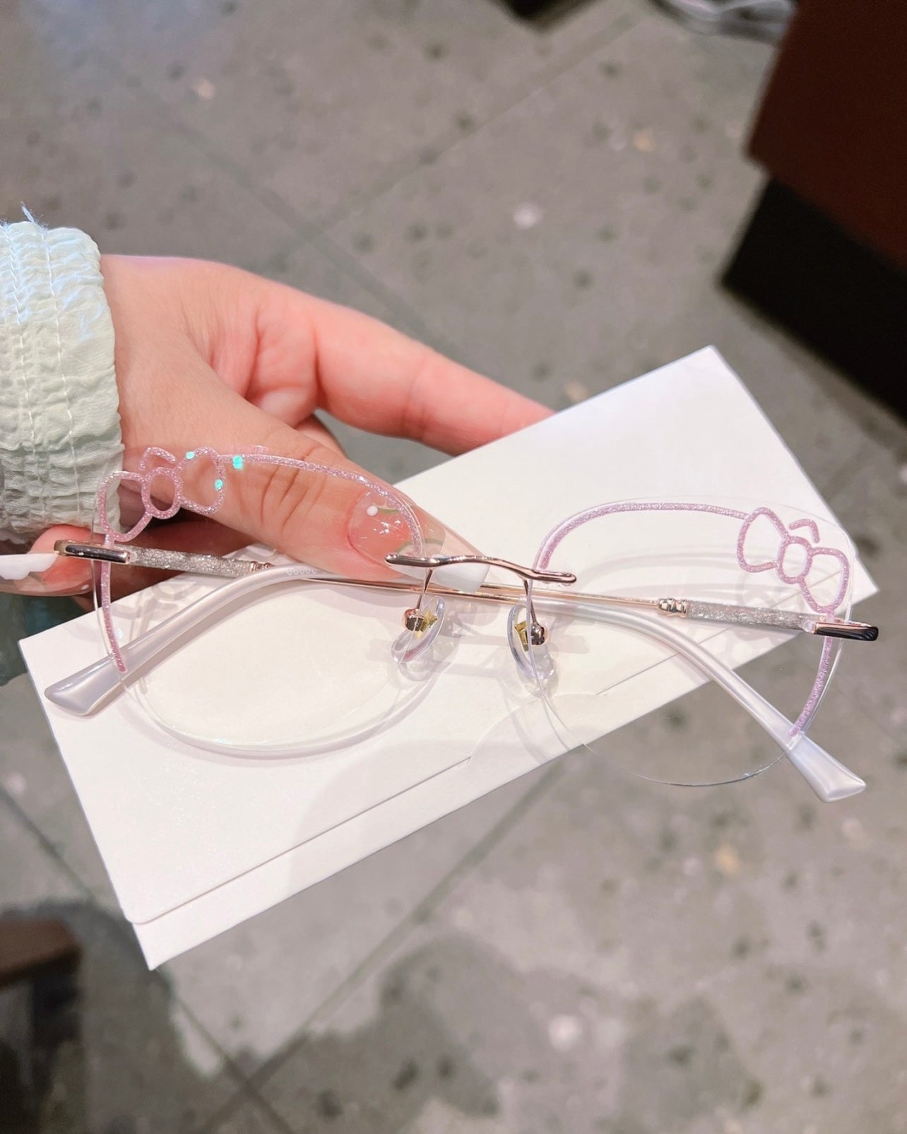 Cute Bow Glitter Rimless Glasses